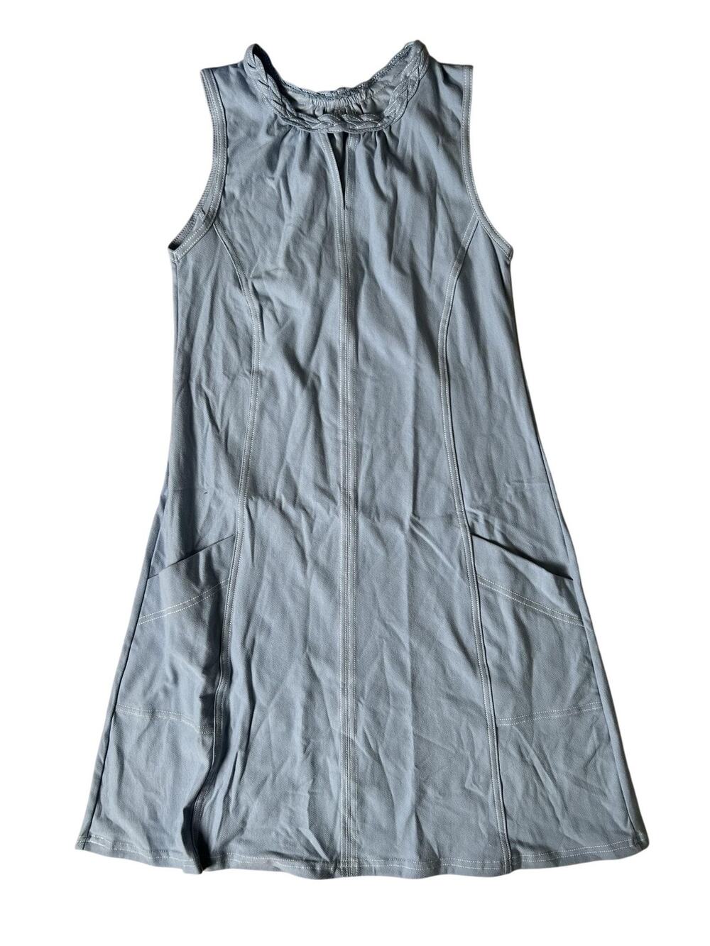 Laura Dress Womens S Blue Tank A-Line High Neck Knee Length Pockets Ruffle